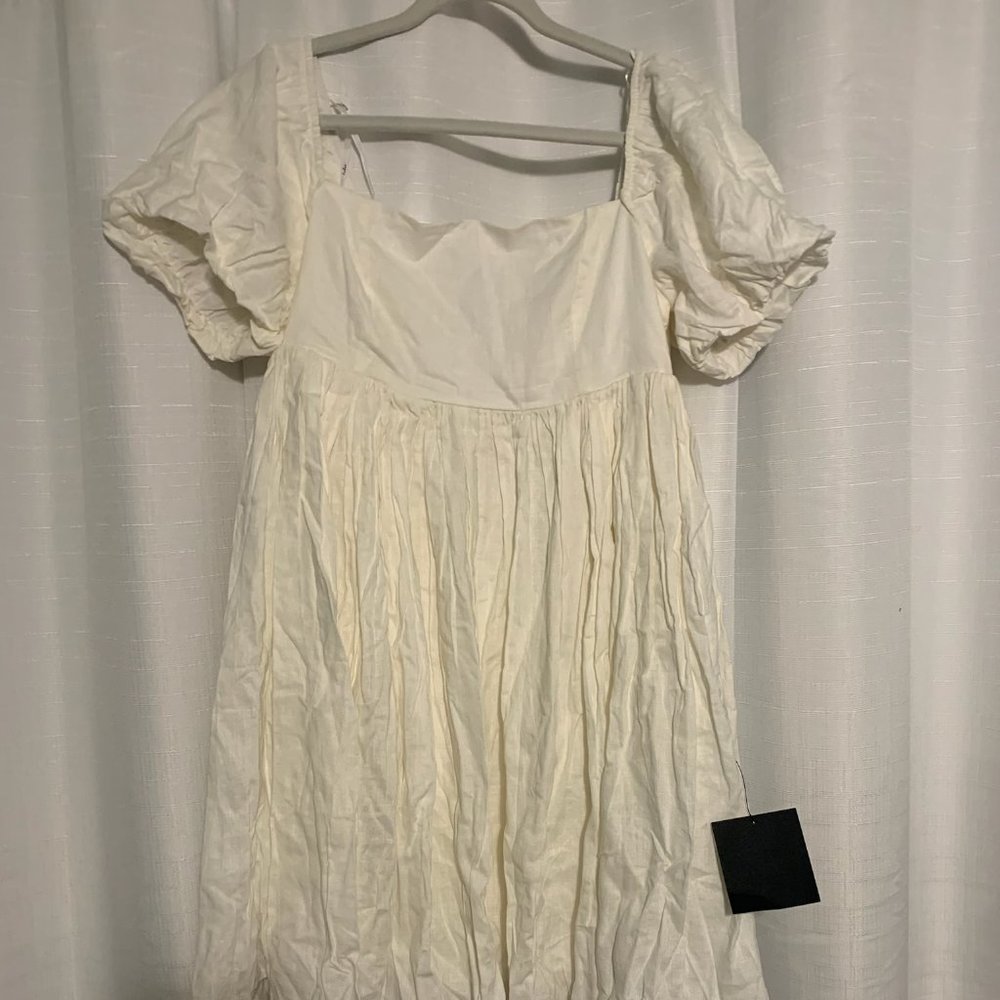 Lulu's White Square Neck Puff Sleeve Babydoll Dress Size Small NWT